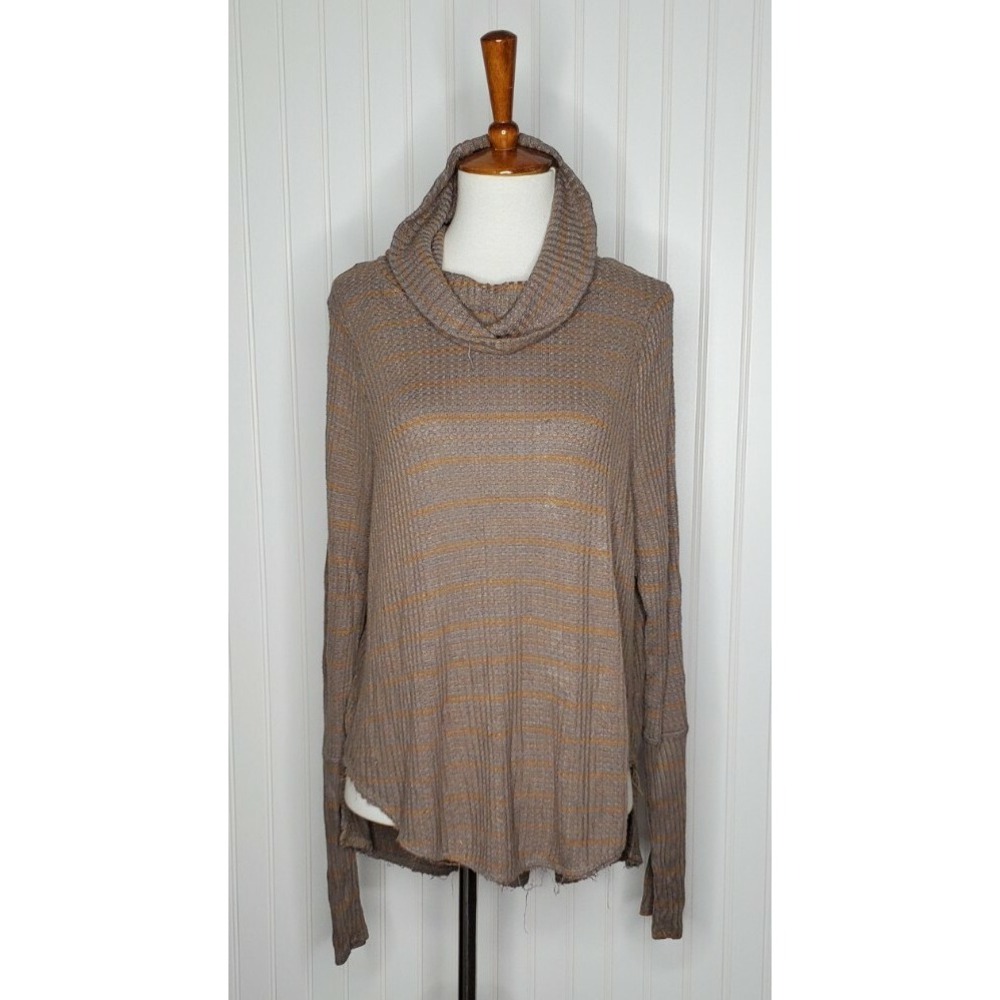 Free People /We The Free Waffle Thermal Cowl Neck Pullover Tunic Top size Medium
